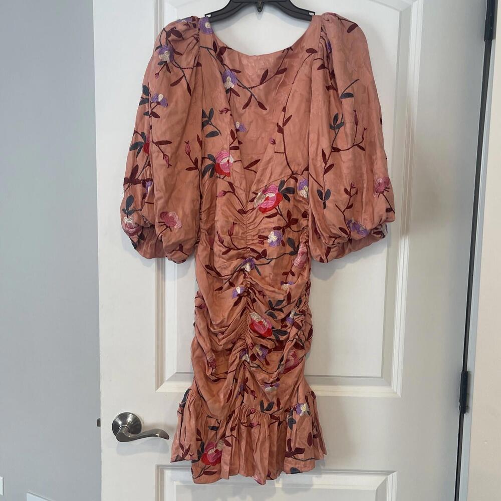 New By Timo Ruched Floral Embroidered Jacquard Dress In Blush Size XS - Picture 11 of 11